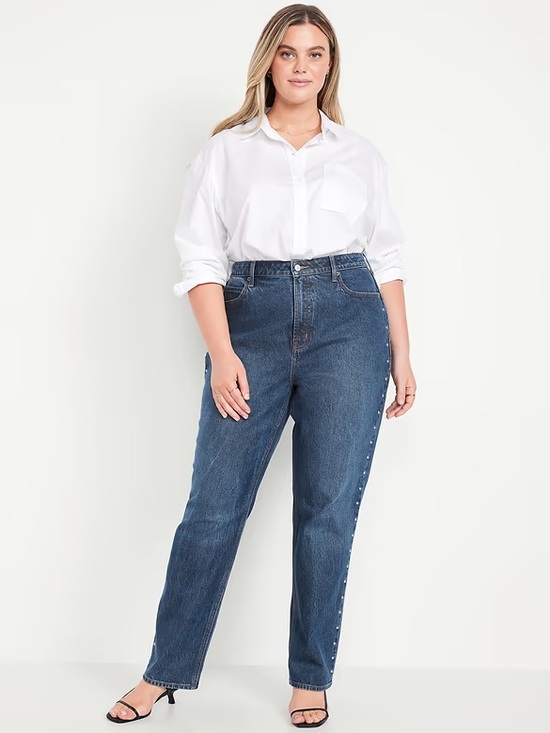 Old Navy Denim - NWT Old Navy Extra High-Waisted Studded Straight Jeans in Studded Medium Wash